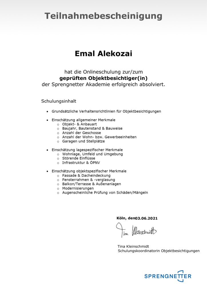 Sprengnetter Akademie geprüfter Objektbesichtiger